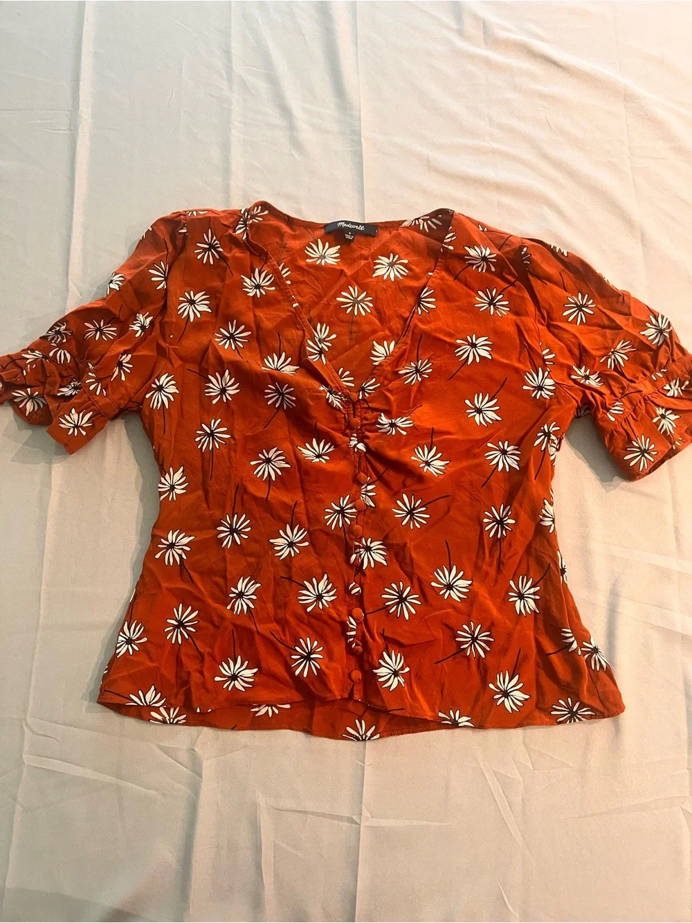 Madewell Silk Rust Floral Blouse Size 4 Button Up Top